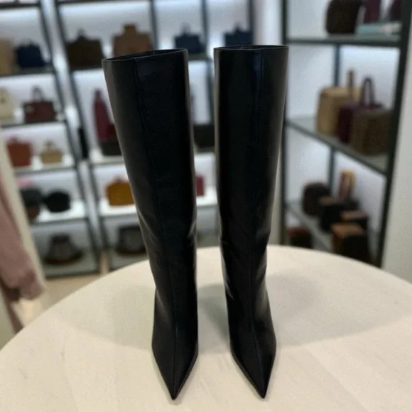 JIMMY CHOO Blake 85 logo-appliquéd leather wedge knee boots Size 36.5 - Picture 3 of 10